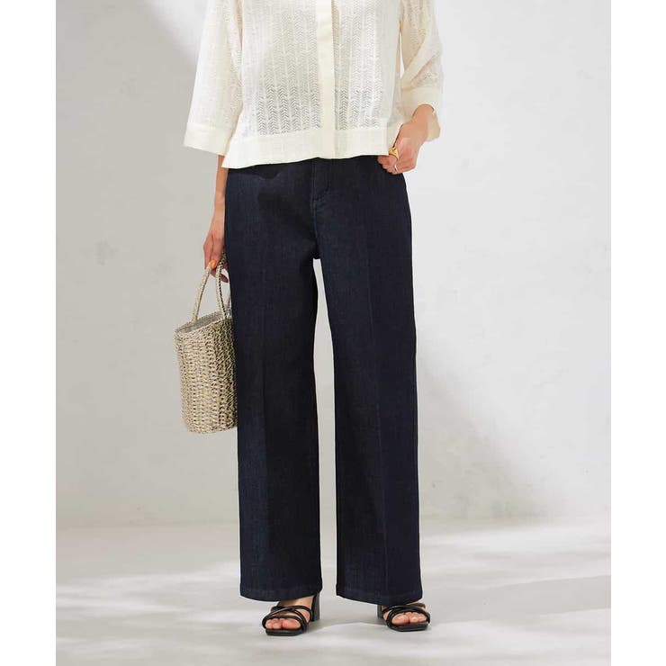 ネイビー | 【接触冷感/ストレッチ】デニムワイドパンツ | a.v.v【WOMEN】