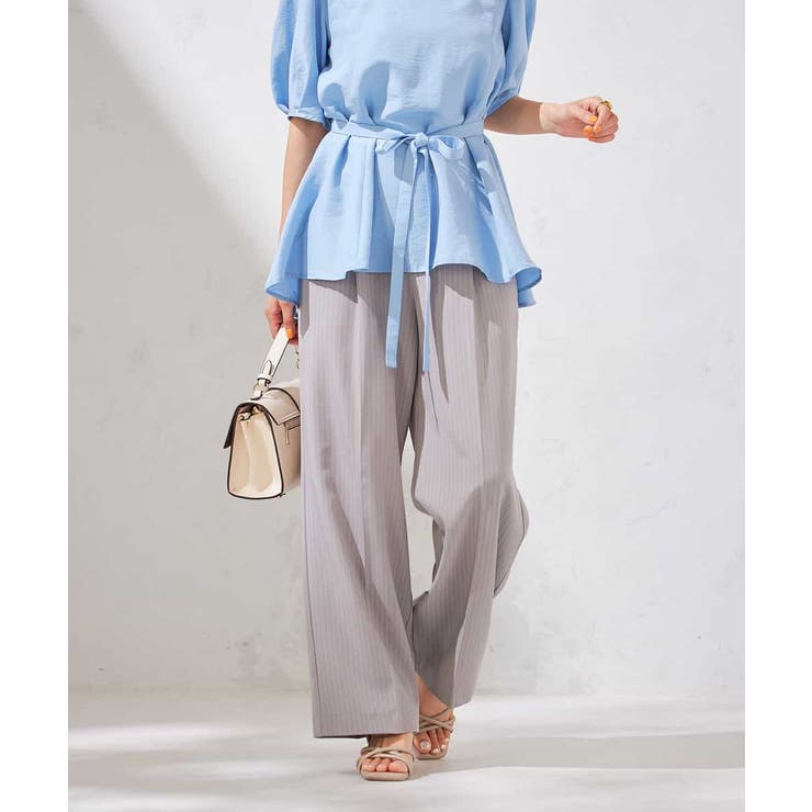 ライトグレー | 【接触冷感/洗える/イージーケア】美ラクるスッキリ見えストライプワイドパンツ | a.v.v【WOMEN】