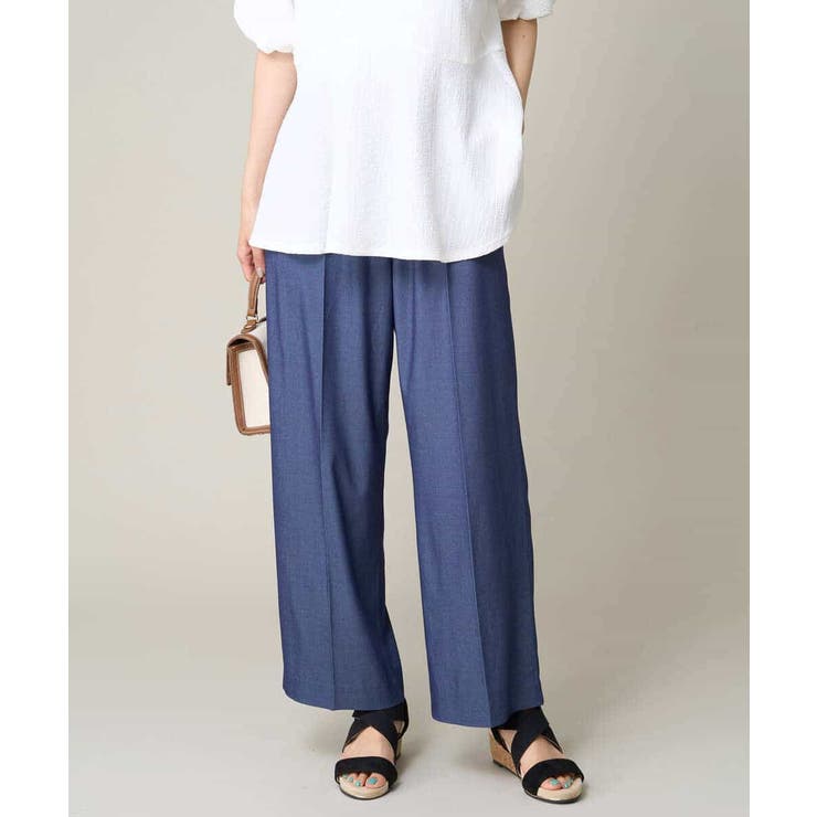 ネイビー | 【接触冷感/洗える/ストレッチ】デニム見え美楽るイージーワイドパンツ | a.v.v【WOMEN】