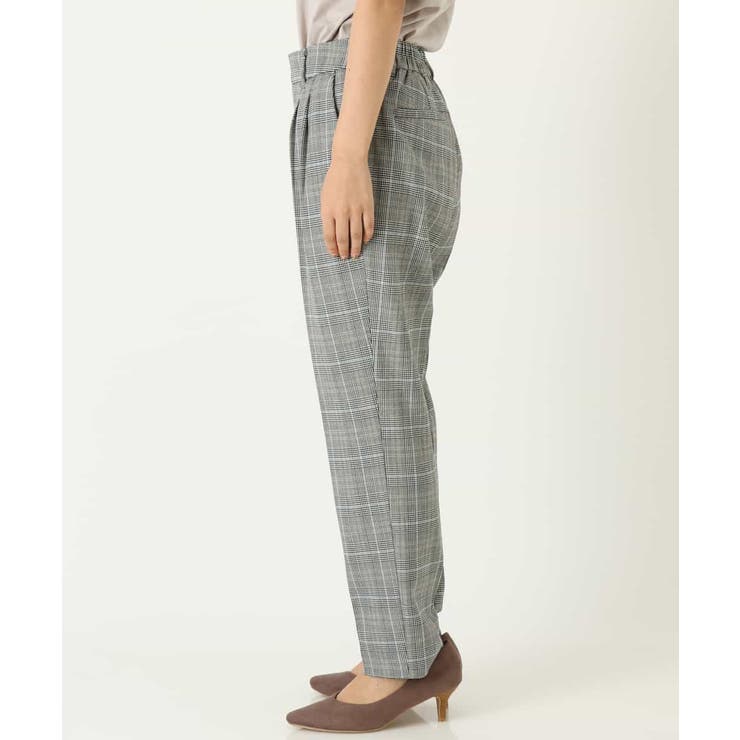 毛玉になりにくい/洗える】チェック柄テーパードパンツ[品番