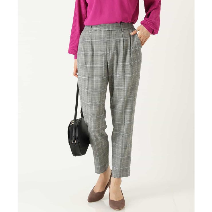 毛玉になりにくい/洗える】チェック柄テーパードパンツ[品番