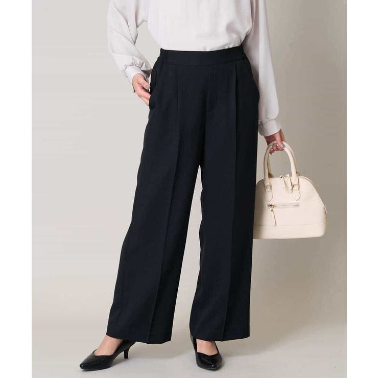 ブラック | 【洗える/イージーケア/毛玉になりにくい】美楽るスッキリ見えワイドパンツ | a.v.v【WOMEN】
