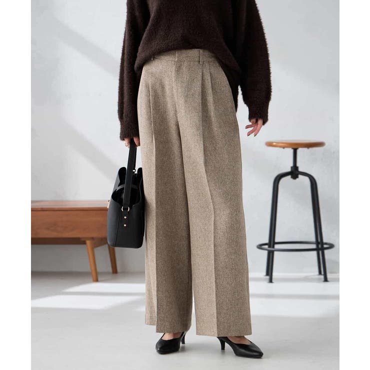 ベージュ | 【マシンウォッシャブル 雑誌InRed(宝島社)12月号掲載】ツイード調ワイドパ… | a.v.v【WOMEN】