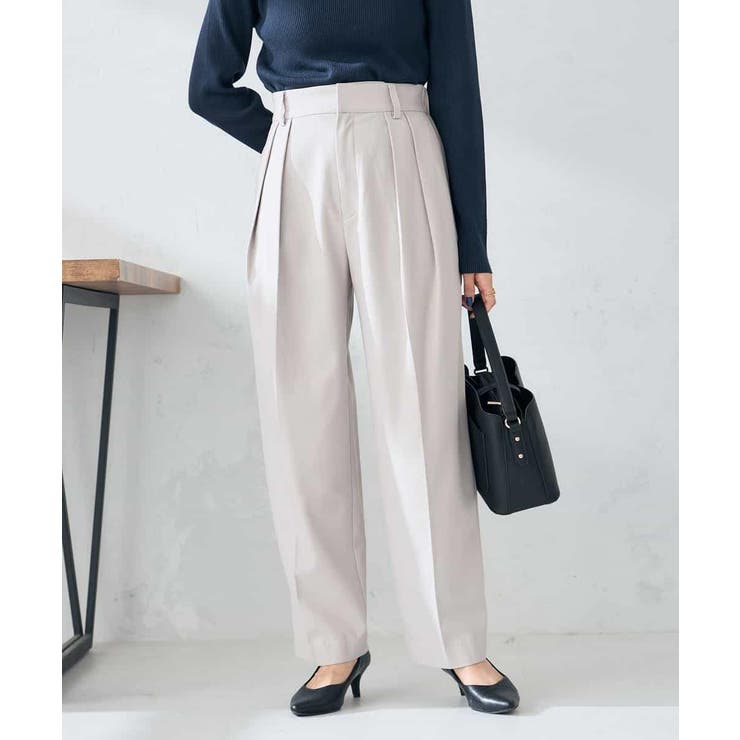 グレージュ | 【洗える/裏起毛】タックテーパードパンツ | a.v.v【WOMEN】