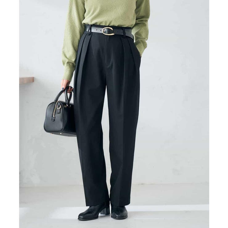 ブラック | 【洗える/裏起毛】タックテーパードパンツ | a.v.v【WOMEN】