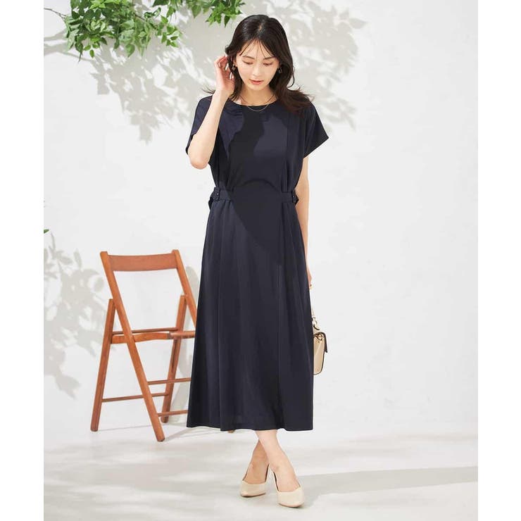 ネイビー | 【UVカット/速乾/イージーケア】ウエストベルトフレアワンピース | a.v.v【WOMEN】