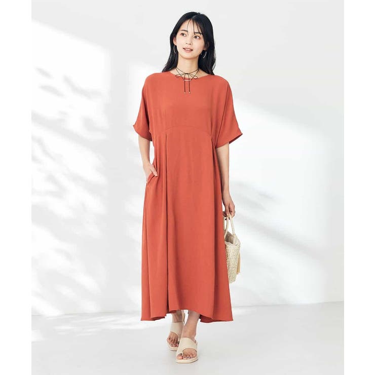 オレンジ | 【接触冷感/洗える/ストレッチ/UVカット】ウエスト切り替えドルマンワンピース | a.v.v【WOMEN】