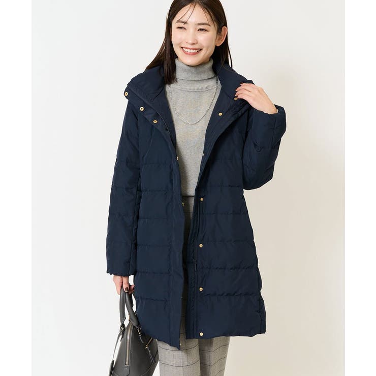 【美品】SPOOM ツイード　ロングダウンコート　Aライン　ネイビー　M 美品】SPOOM ツイード ロングダウンコート Aライン ネイ