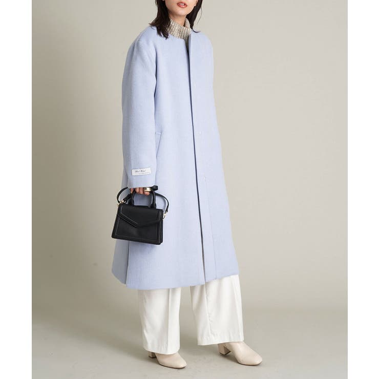 ライトブルー | ウールカシミヤノーカラーロングコート | a.v.v【WOMEN】