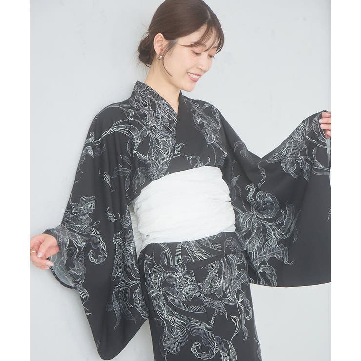 ブラック | 二部式で簡単に着られる！セパレート浴衣 3点セット【接触冷感 洗える | a.v.v【WOMEN】