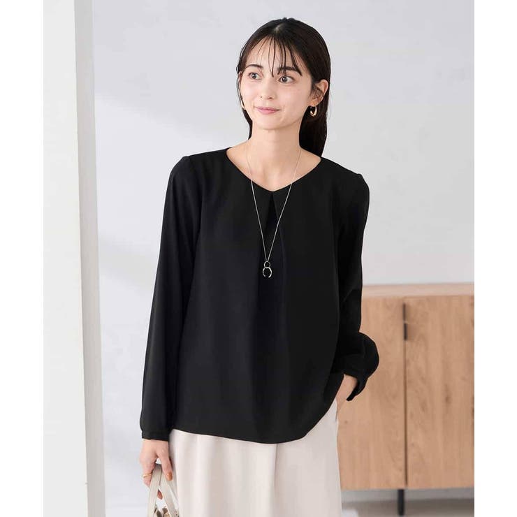 ブラック | サテンバックフレアブラウス【洗える/速乾/毛玉になりにくい/イージーケア】 | a.v.v【WOMEN】