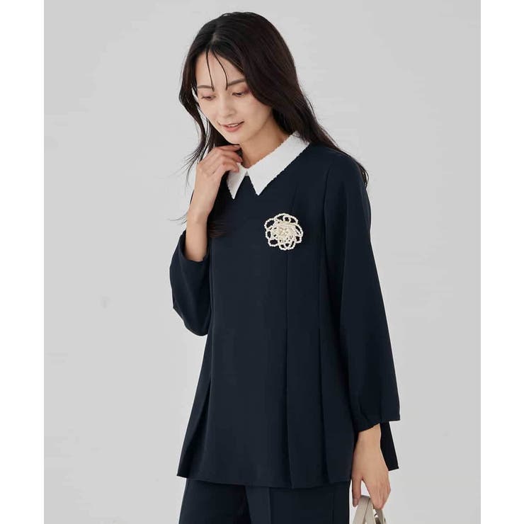 ネイビー | 2WAYサテン襟付きペプラムブラウス | a.v.v【WOMEN】