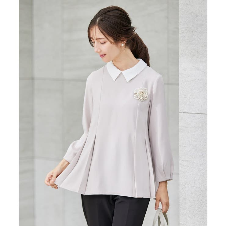 グレージュ | 2WAYサテン襟付きペプラムブラウス | a.v.v【WOMEN】