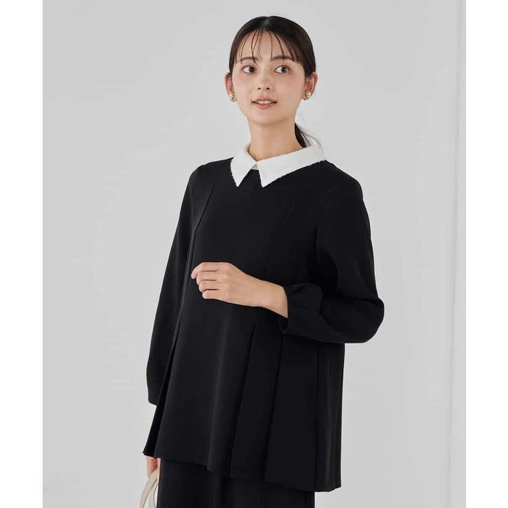ブラック | 2WAYサテン襟付きペプラムブラウス | a.v.v【WOMEN】