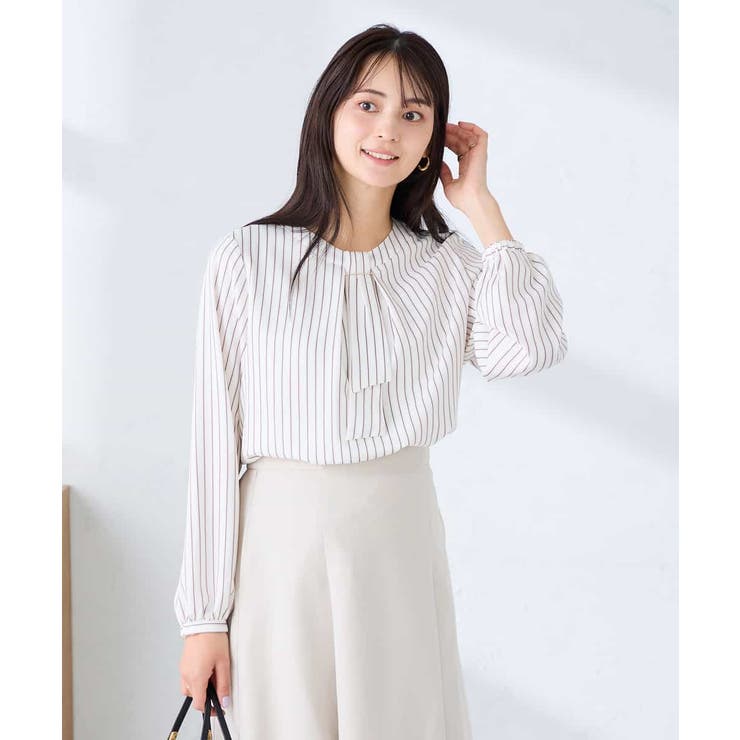 ストライプ | 【洗える/ストレッチ】バーチャームボウタイブラウス | a.v.v【WOMEN】