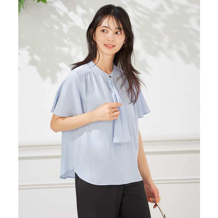 ライトブルー | 【洗える】ドビードットラッフルブラウス | a.v.v【WOMEN】