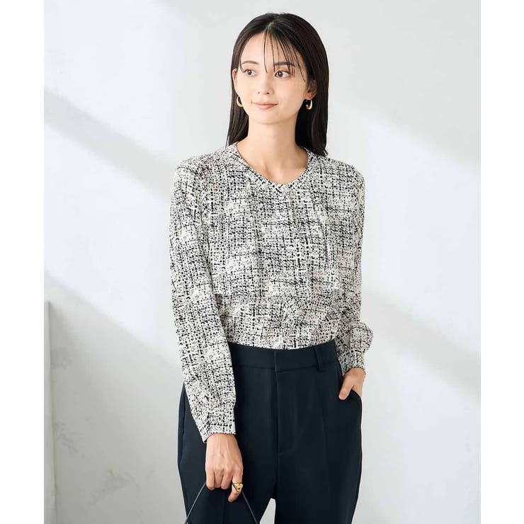 ホワイト | 【洗える】プリントケープ風ブラウス | a.v.v【WOMEN】