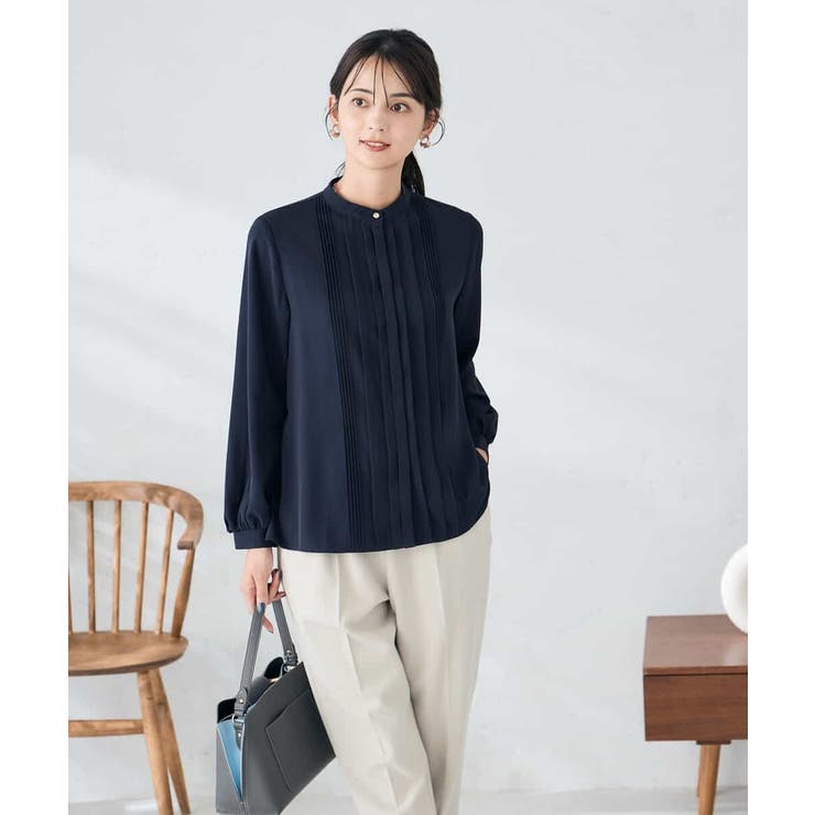 ネイビー | 【洗える/WEB限定】ピンタックブラウス | a.v.v【WOMEN】