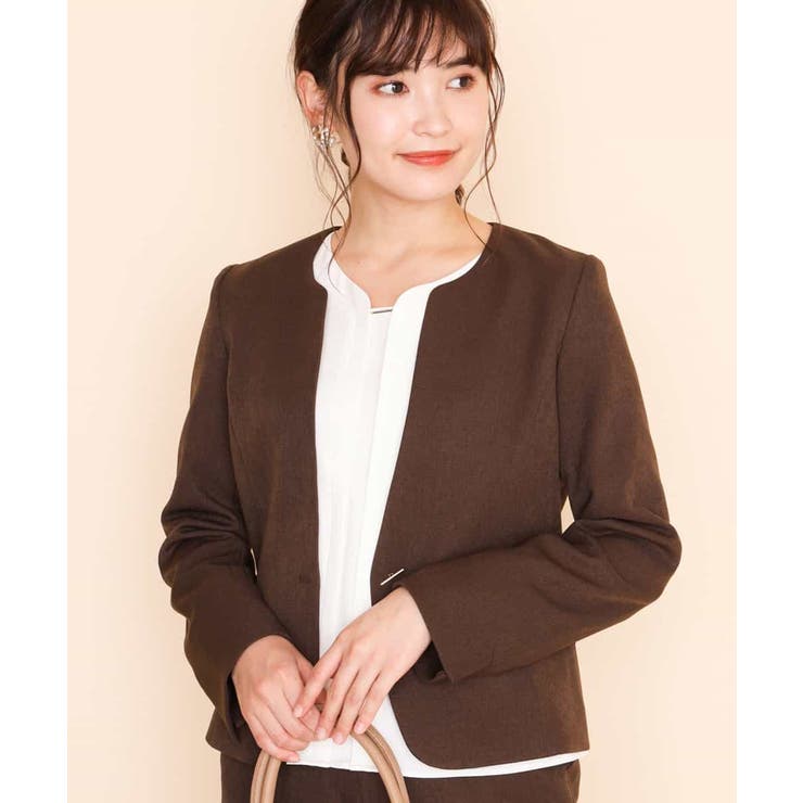 【セットアップ対応】ブラウン バーボタン付きキーネックジャケット | a.v.v【WOMEN】 | 詳細画像1