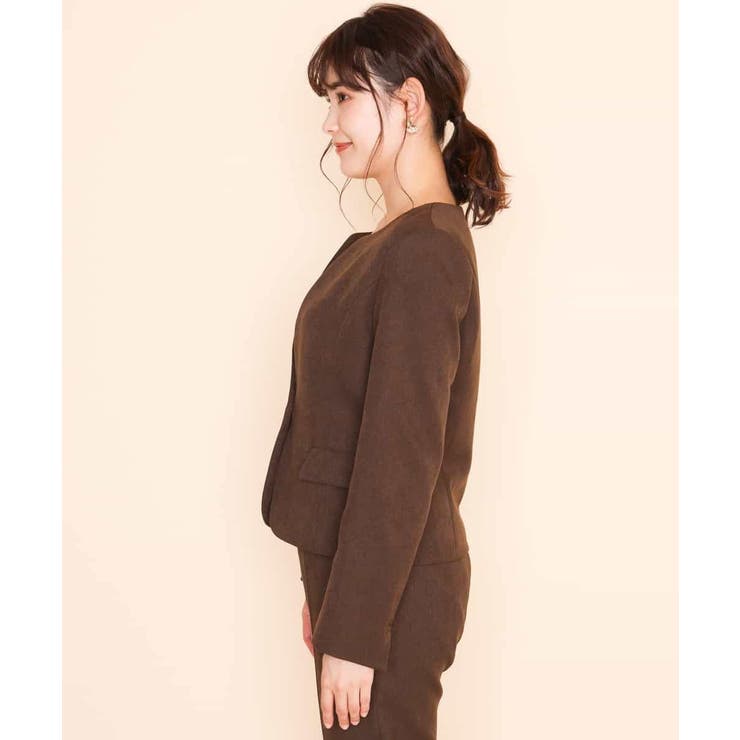 【セットアップ対応】ブラウン バーボタン付きキーネックジャケット | a.v.v【WOMEN】 | 詳細画像6