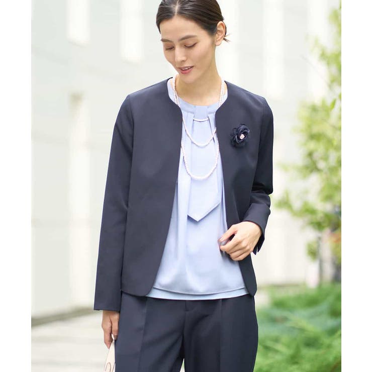 ネイビー | 【洗える/イージーケア/ストレッチ】ダブルクロスキーネックジャケット | a.v.v【WOMEN】