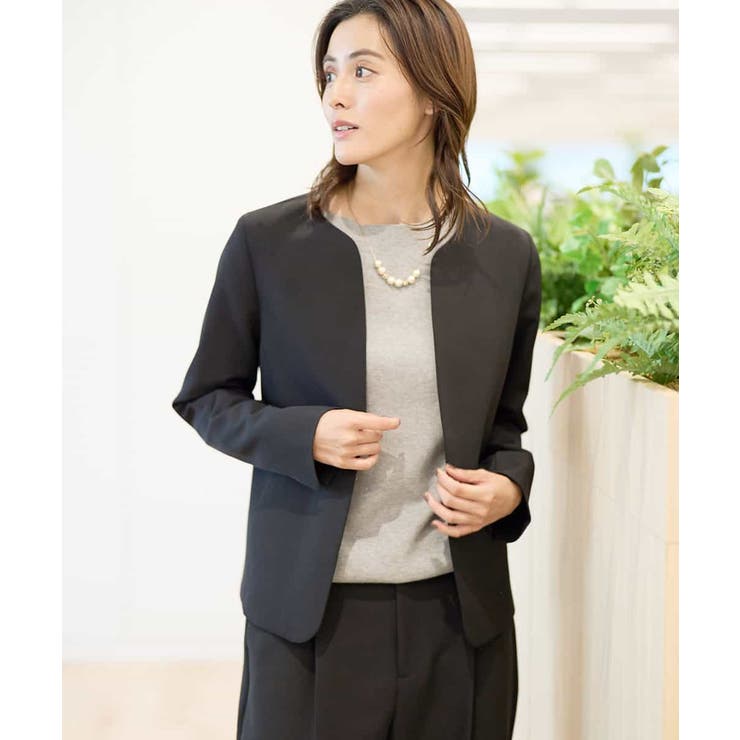 ブラック | 【洗える/イージーケア/ストレッチ】ダブルクロスキーネックジャケット | a.v.v【WOMEN】