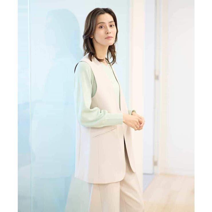 グレージュ | 【洗える/イージーケア/ストレッチ】ダブルクロスVネックジレ | a.v.v【WOMEN】