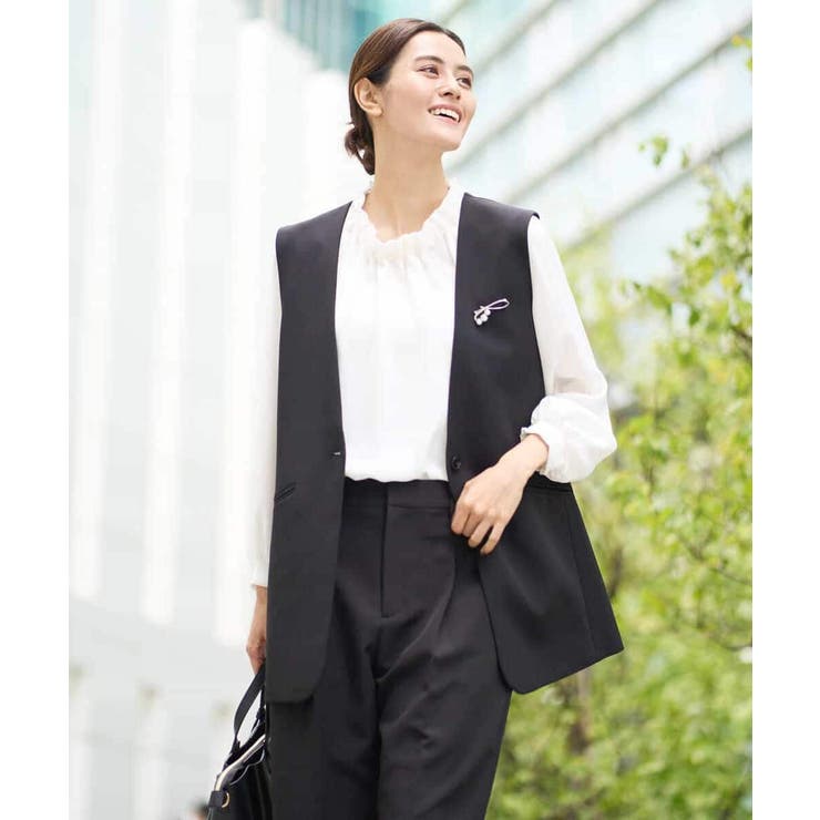 ブラック | 【洗える/イージーケア/ストレッチ】ダブルクロスVネックジレ | a.v.v【WOMEN】