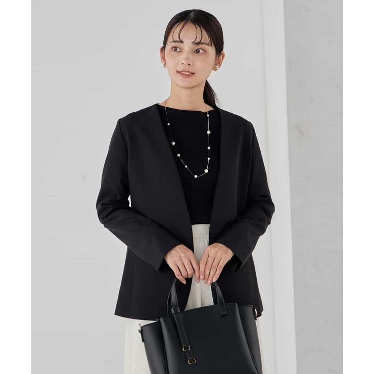 【洗える ストレッチ セットアップ対応】ダブルクロスVネックノーカラージャケット | a.v.v【WOMEN】 | 詳細画像12 