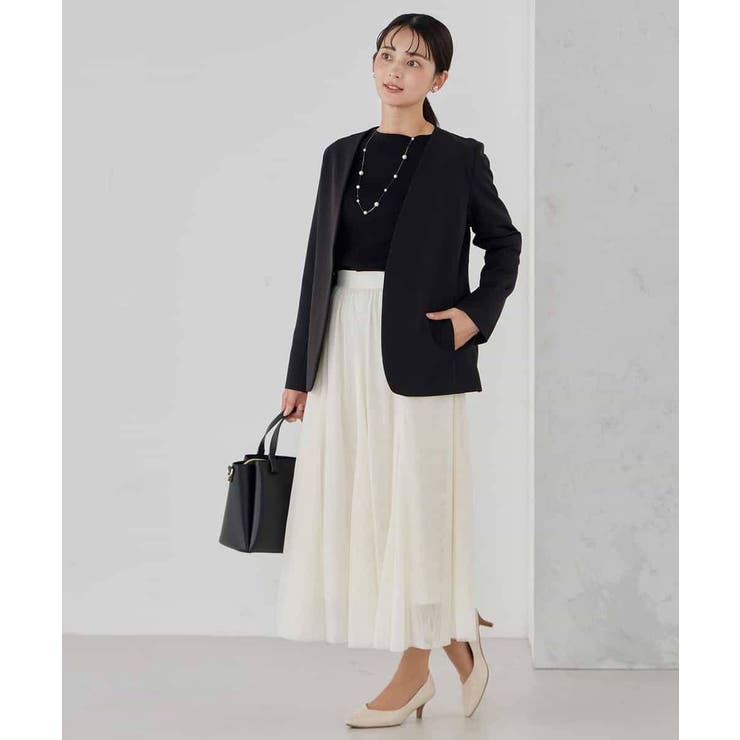 【洗える ストレッチ セットアップ対応】ダブルクロスVネックノーカラージャケット | a.v.v【WOMEN】 | 詳細画像13 