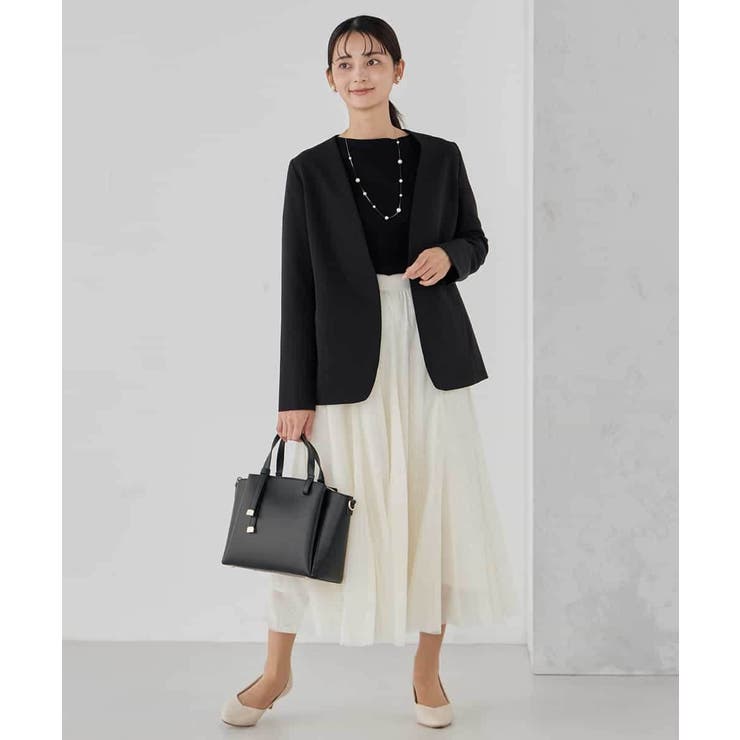 【洗える ストレッチ セットアップ対応】ダブルクロスVネックノーカラージャケット | a.v.v【WOMEN】 | 詳細画像15 