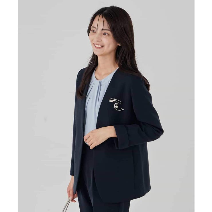 【洗える ストレッチ セットアップ対応】ダブルクロスVネックノーカラージャケット | a.v.v【WOMEN】 | 詳細画像2 