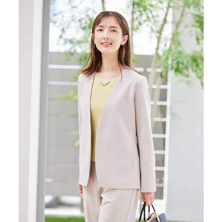 【洗える ストレッチ セットアップ対応】ダブルクロスVネックノーカラージャケット | a.v.v【WOMEN】 | 詳細画像7 