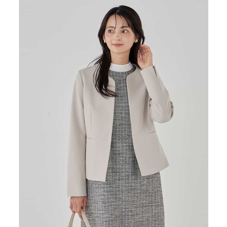 グレージュ | 【洗える/ストレッチ/セットアップ対応】ダブルクロスキーネックジャケット | a.v.v【WOMEN】