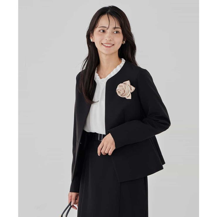 ブラック | 【洗える/ストレッチ/セットアップ対応】ダブルクロスキーネックジャケット | a.v.v【WOMEN】