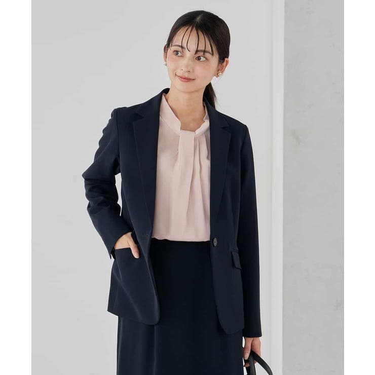 ネイビー | 【洗える/ストレッチ/セットアップ対応】ダブルクロステーラードジャケット | a.v.v【WOMEN】