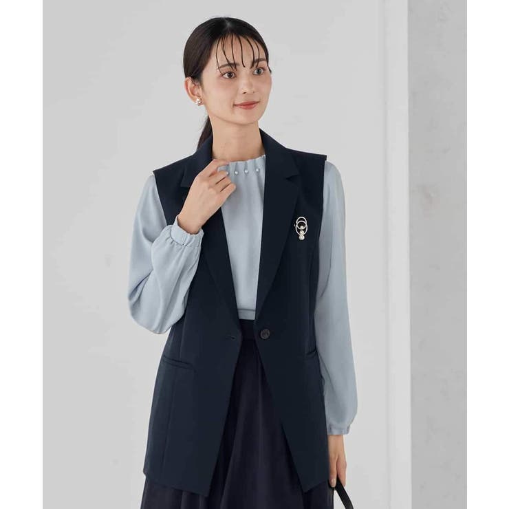 ネイビー | 【洗える/ストレッチ/セットアップ対応】ダブルクロステーラードジレ | a.v.v【WOMEN】