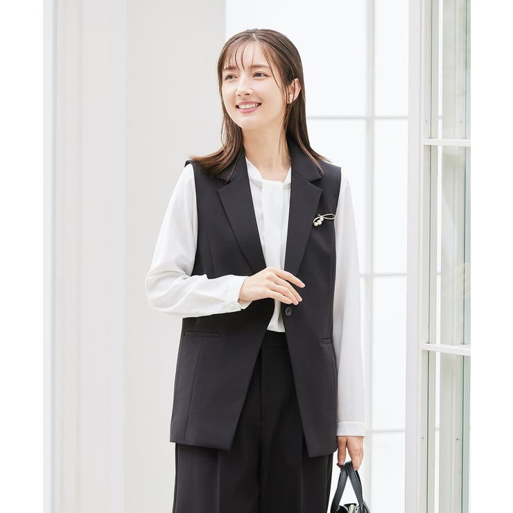 ブラック | 【洗える/ストレッチ/セットアップ対応】ダブルクロステーラードジレ | a.v.v【WOMEN】