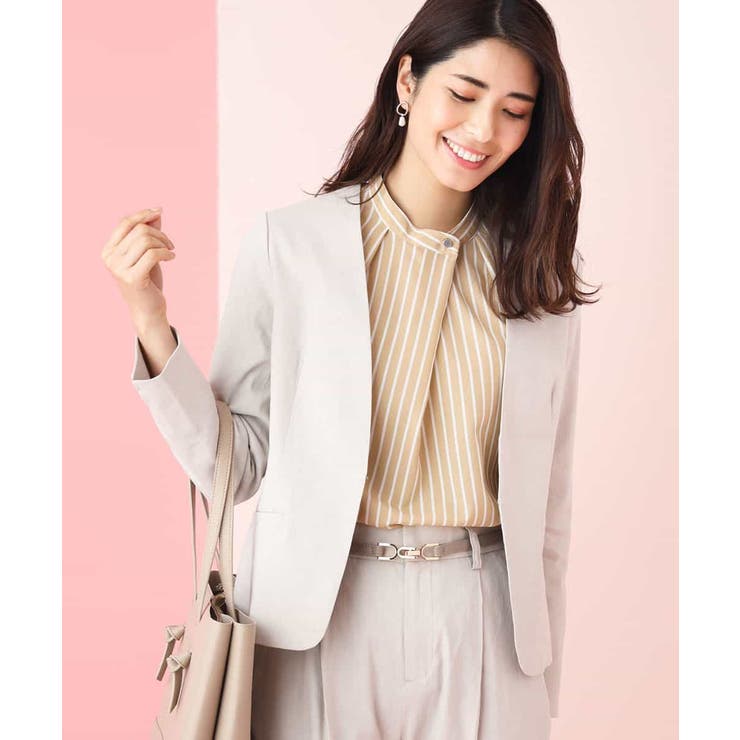 ベージュ | 【セットアップ対応】イタリアファブリック麻混Vネックジャケット | a.v.v【WOMEN】