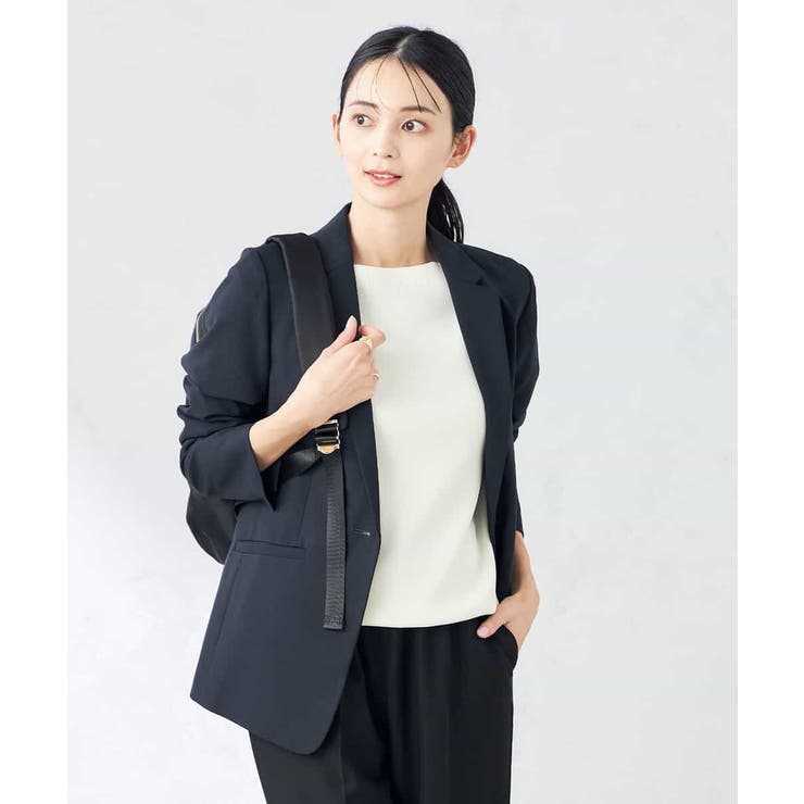 ネイビー | 【洗える/ストレッチ/UVカット】麻調ストレッチテーラードジャケット | a.v.v【WOMEN】