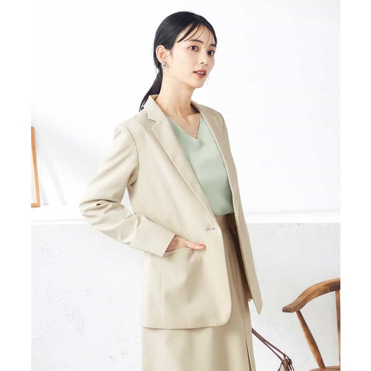 ベージュ | 【洗える/ストレッチ/UVカット】麻調ストレッチテーラードジャケット | a.v.v【WOMEN】