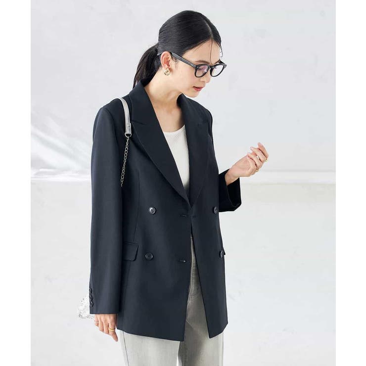 【洗える/ストレッチ/UVカット】麻調ストレッチダブルブレストジャケット | a.v.v【WOMEN】 | 詳細画像2 