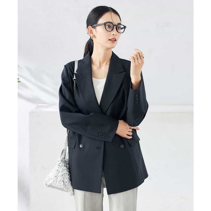 【洗える/ストレッチ/UVカット】麻調ストレッチダブルブレストジャケット | a.v.v【WOMEN】 | 詳細画像3 