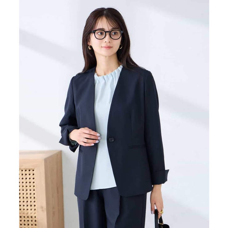 【洗える/UVカット】リネンライクストレッチノーカラージャケット | a.v.v【WOMEN】 | 詳細画像1 