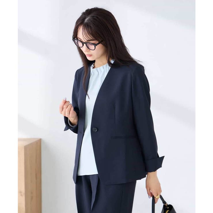 【洗える/UVカット】リネンライクストレッチノーカラージャケット | a.v.v【WOMEN】 | 詳細画像2 