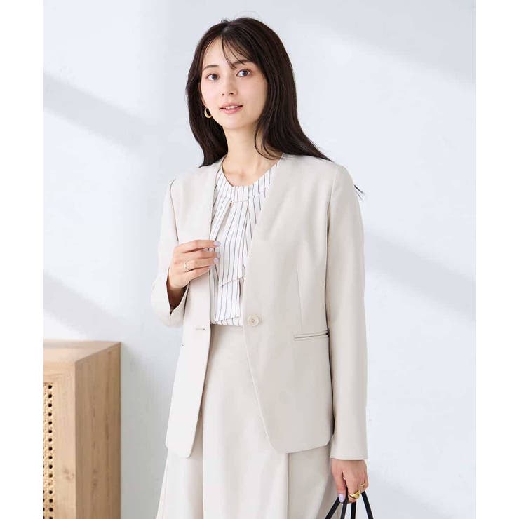 【洗える/UVカット】リネンライクストレッチノーカラージャケット | a.v.v【WOMEN】 | 詳細画像9 