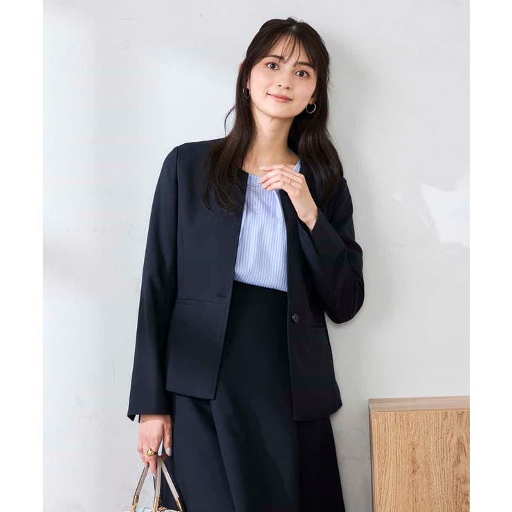 【洗える/UVカット】リネンライクストレッチキーネックジャケット | a.v.v【WOMEN】 | 詳細画像3 