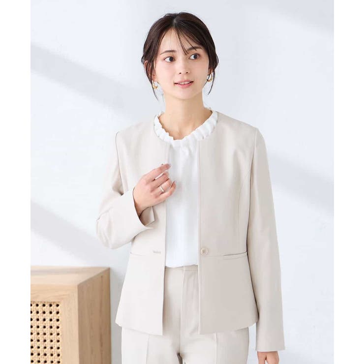 ベージュ | 【洗える/UVカット】リネンライクストレッチキーネックジャケット | a.v.v【WOMEN】