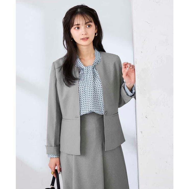 グレー | 【洗える/UVカット】リネンライクストレッチキーネックジャケット | a.v.v【WOMEN】