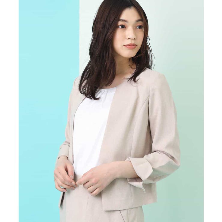ベージュ | 【セットアップ対応/洗える】リネンライクキーネックジャケット | a.v.v【WOMEN】